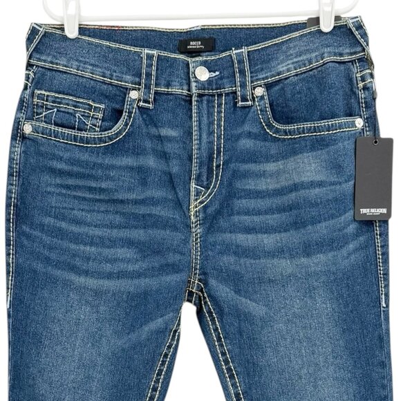 True Religion Men's Rocco Big T Stretch Skinny Abyss Blue Denim Jeans 34x32 NWT - Picture 3 of 13